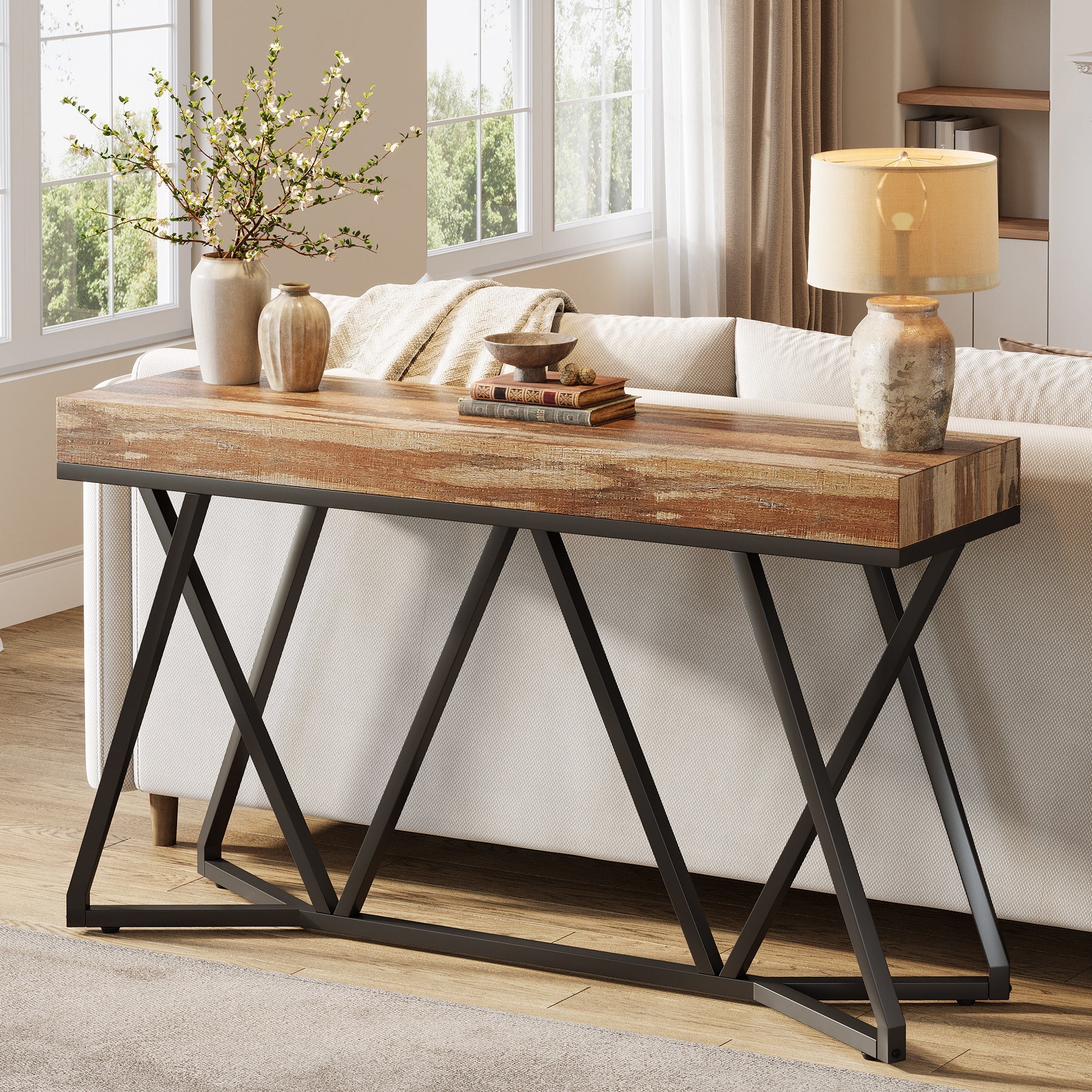 55" Farmhouse Console Table, Sofa Table Wood Entryway Table