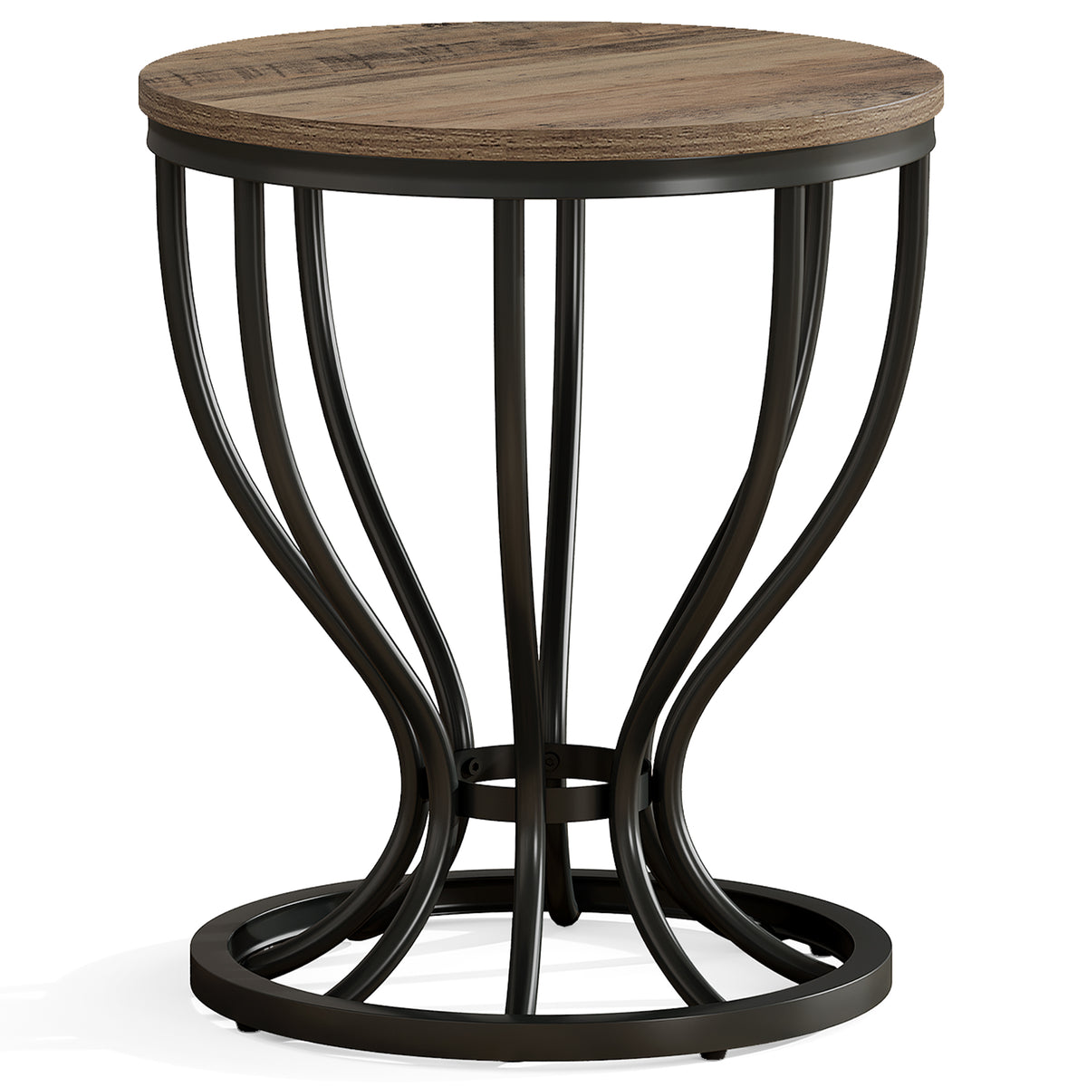 50cm Round Side Table, Industrial End Table with Curved Metal Frame