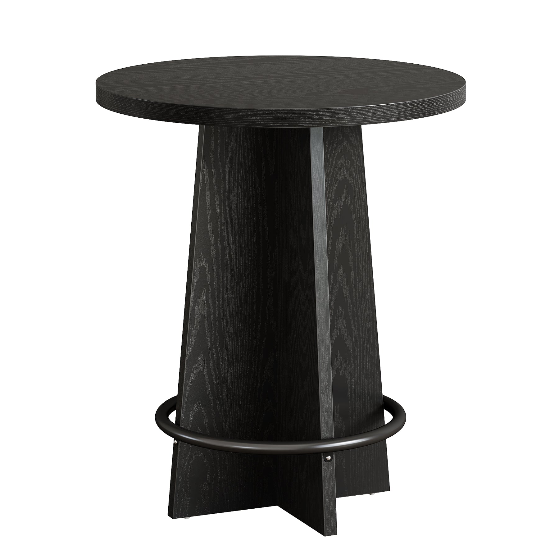 37.4'' Round Bar Table, Wooden Bistro Pub Table with Footrest
