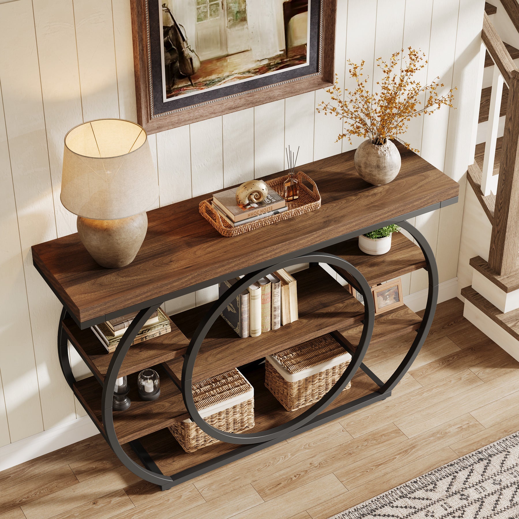 Tribesigns 47" Console Table, 5-Tier Industrial Entryway Table with Metal Frame