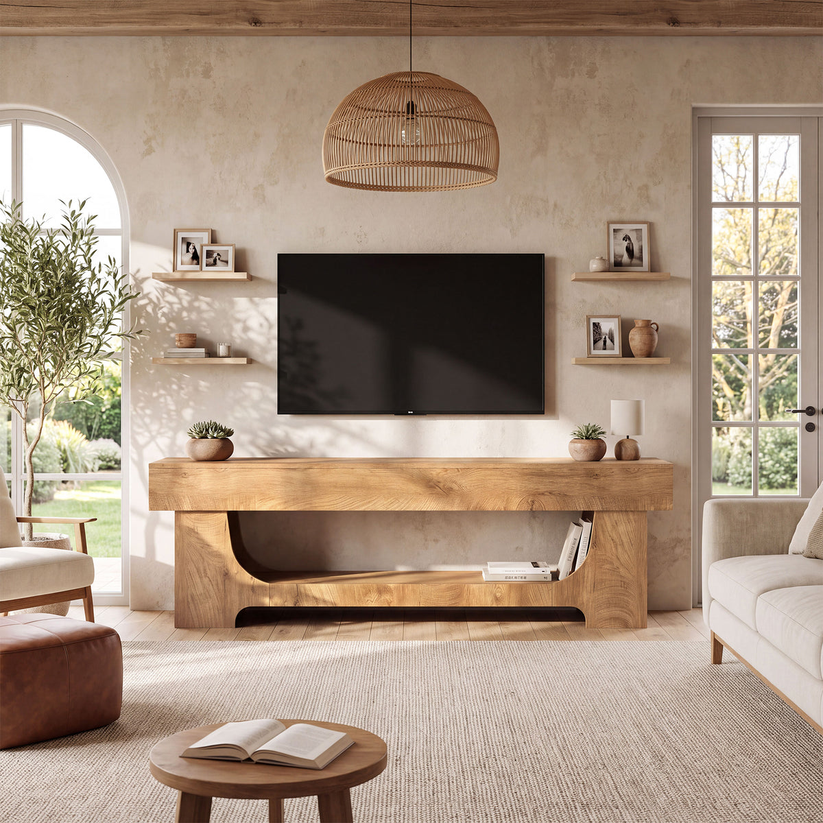 160cm TV Stand, Farmhouse Entertainment Centre with Storage for TVs up to 75"