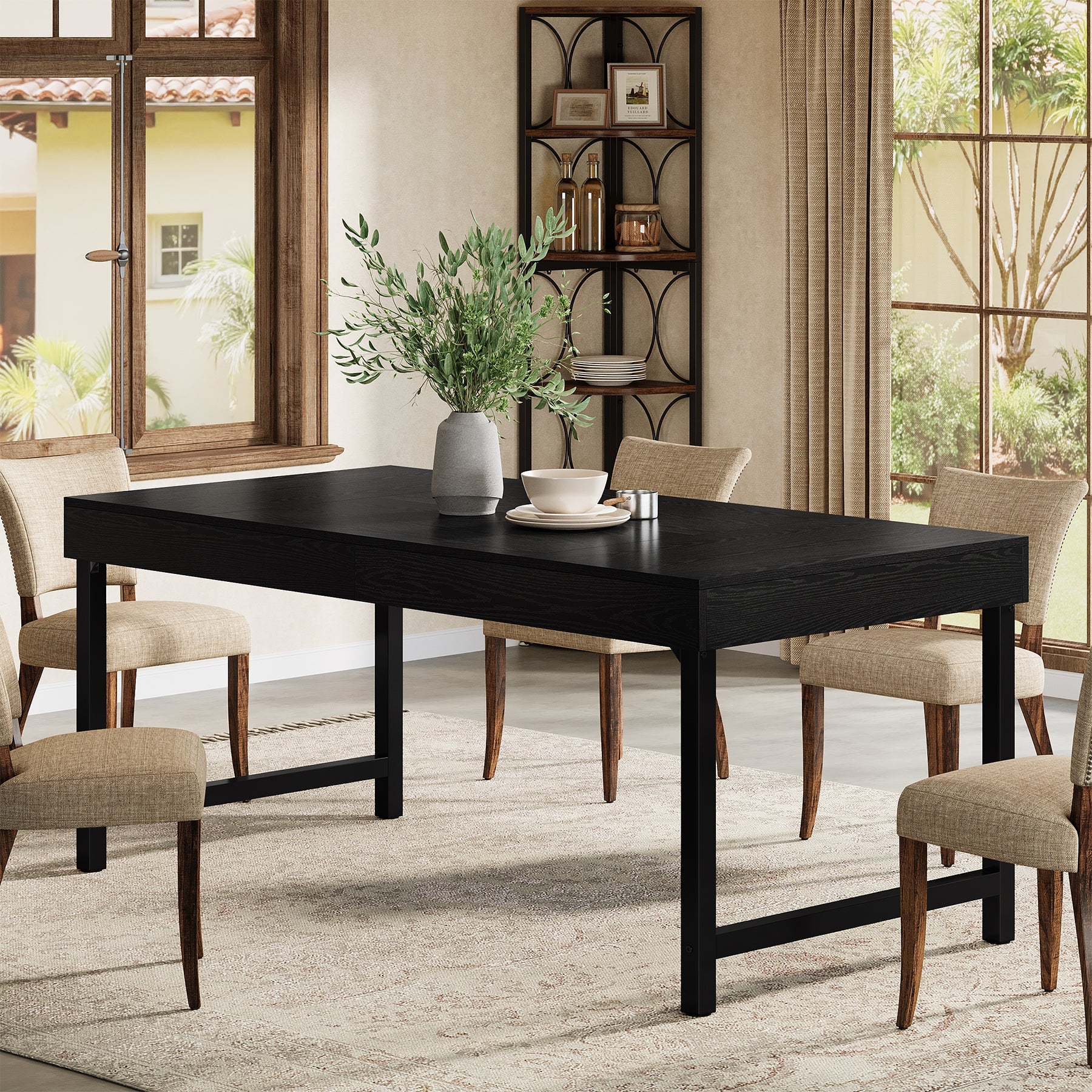 55" Tribesigns Farmhouse Dining Table, with Heavy-Duty Metal Legs for 4-6 People