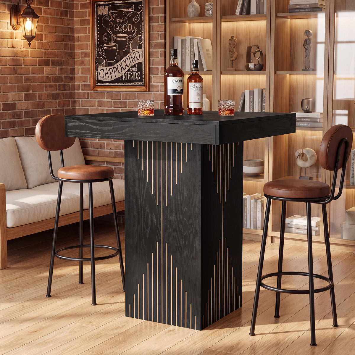 Tribesigns Square High Bar Table with Column Base, 80 x 80 cm, for the Kitchen and Living Room