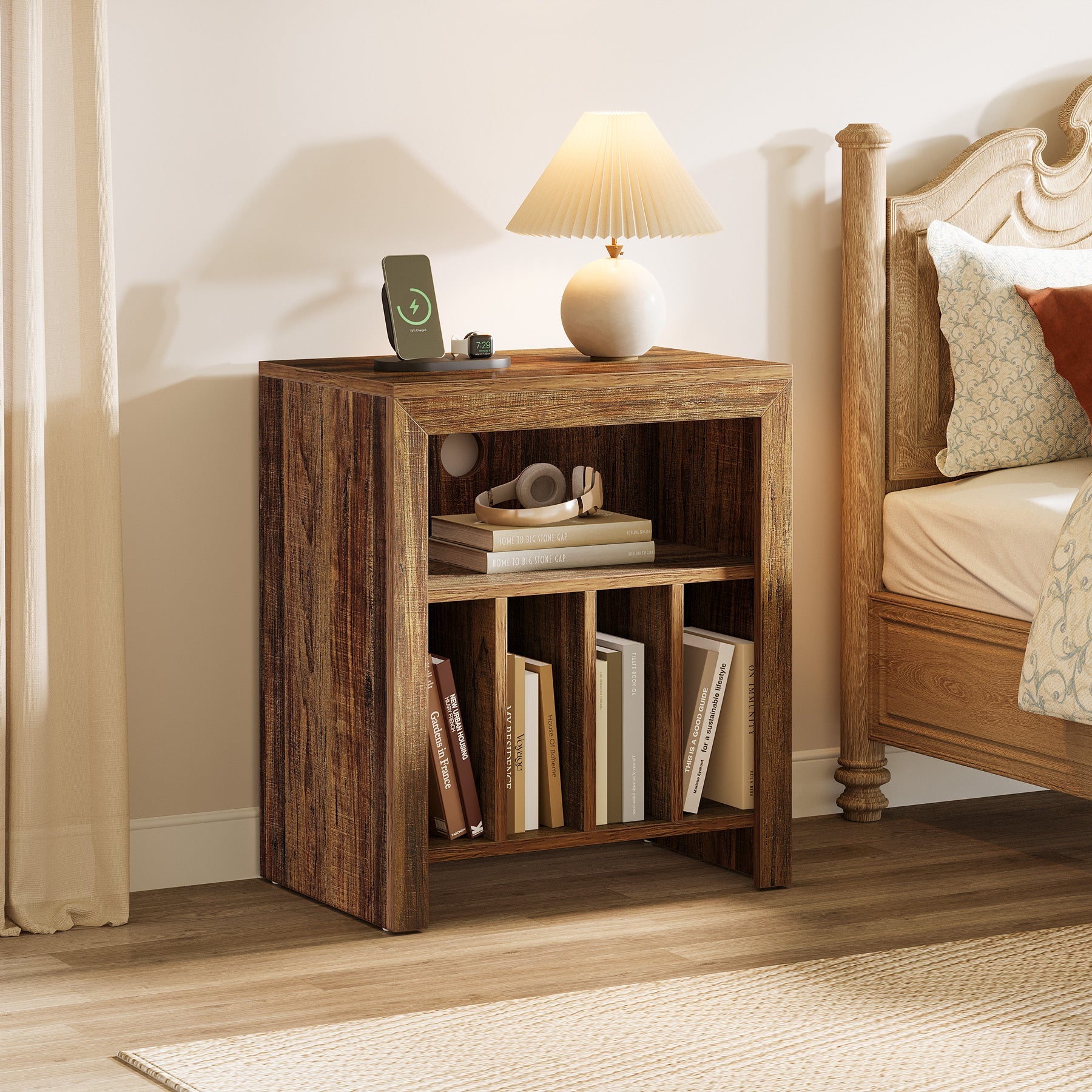 23.62" Industrial Record Player Cabinet with Wheels, Vinyl CD Media Storage Side Table