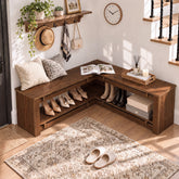 120cm L-Shaped Corner Bench, Rustic Solid Wood Shoe Storage for Entryway 3