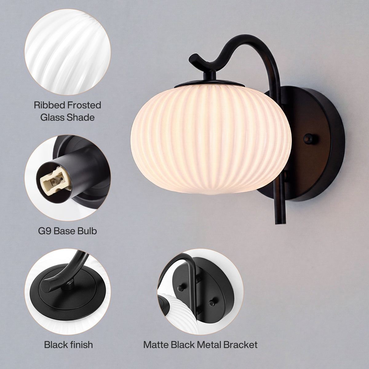 Tribesigns Wall Lights for Indoor Use, Set of 2, with ribbed, milky-white glass [Energy Class E]