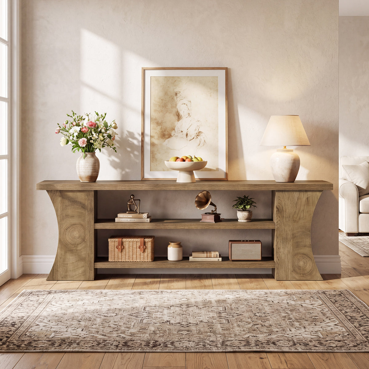160cm TV Stand, 3-Tier Storage & Curved Legs for 75" TVs