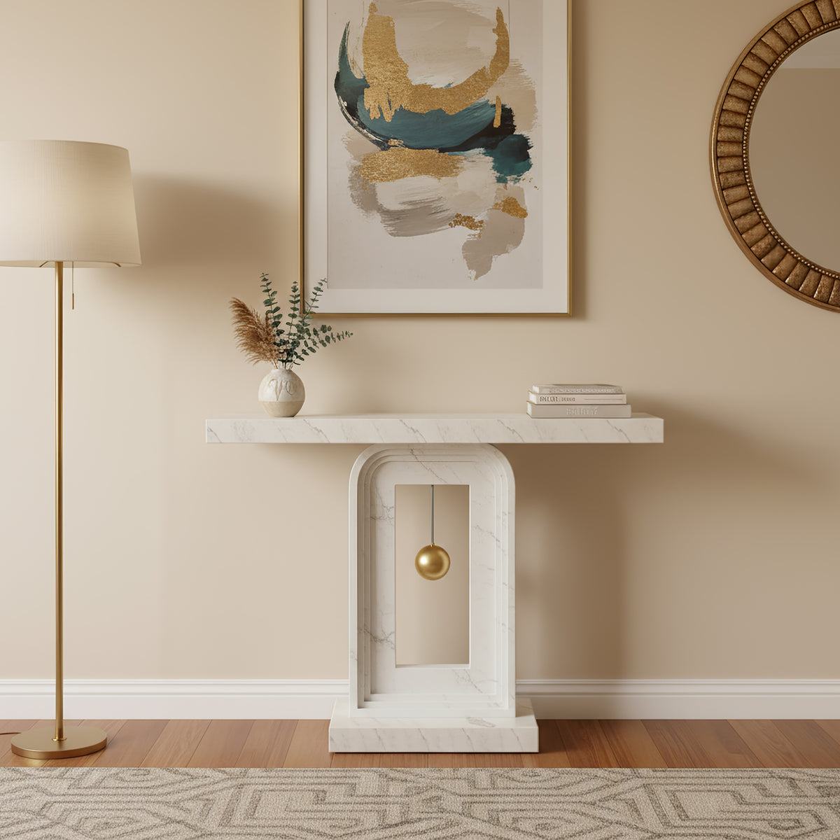 100cm Console Table, Modern Sofa Entryway Table with Gold Decor