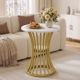 48cm Round Faux Marble End Table, 2-Tier Modern Side Table for Living Room Patio 3