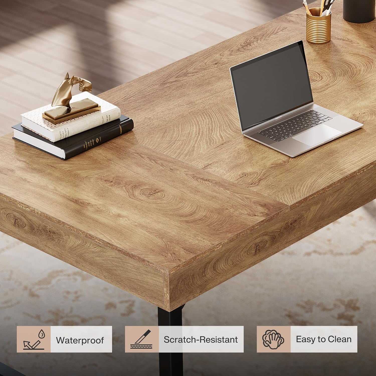 55" Industrial Executive Desk, Rustic Office Desk with Metal Legs, Study & Conference Workstation