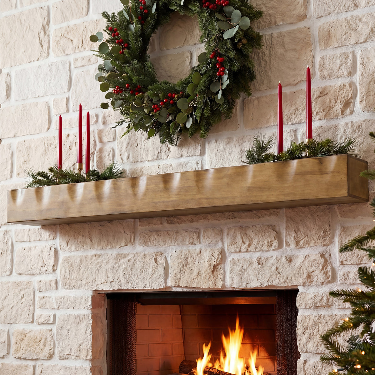 Tribesigns Rustic Suspended Fireplace Shelf in Solid Wood, 160 cm, Load Capacity 36 kg
