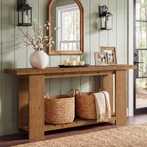 200cm Console Table, Solid Wood Farmhouse Sofa Entryway Table with 2-Tier Storage 3
