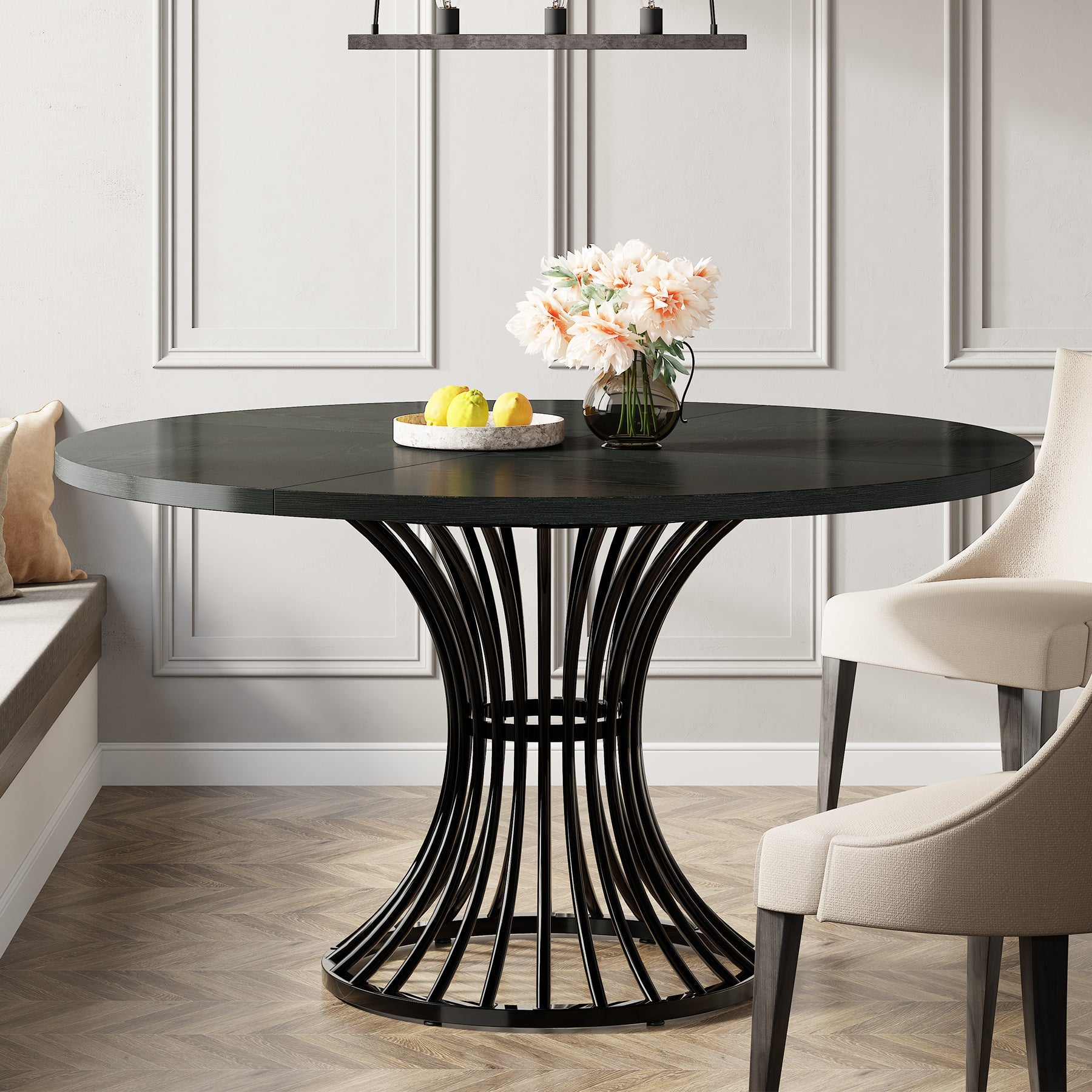 Round Dining Table for 4-6, 47" Farmhouse Circle Kitchen Table