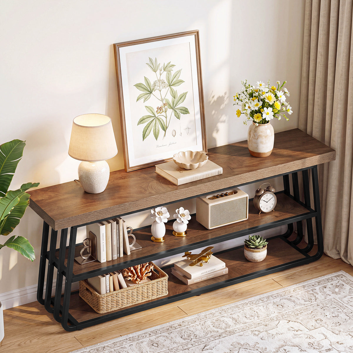 160cm TV Stand, 3-Tier Media Console with Metal Frame for Living Room