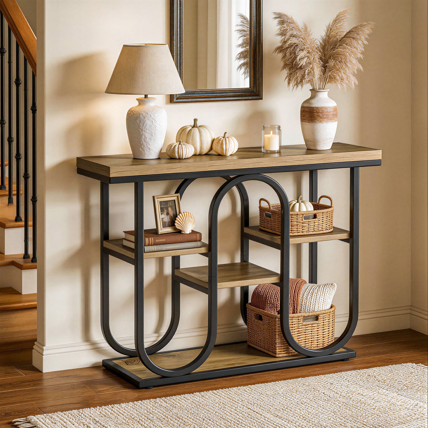 105cm Console Table, 4-Tier Sofa Table Entryway Table with Open Shelves