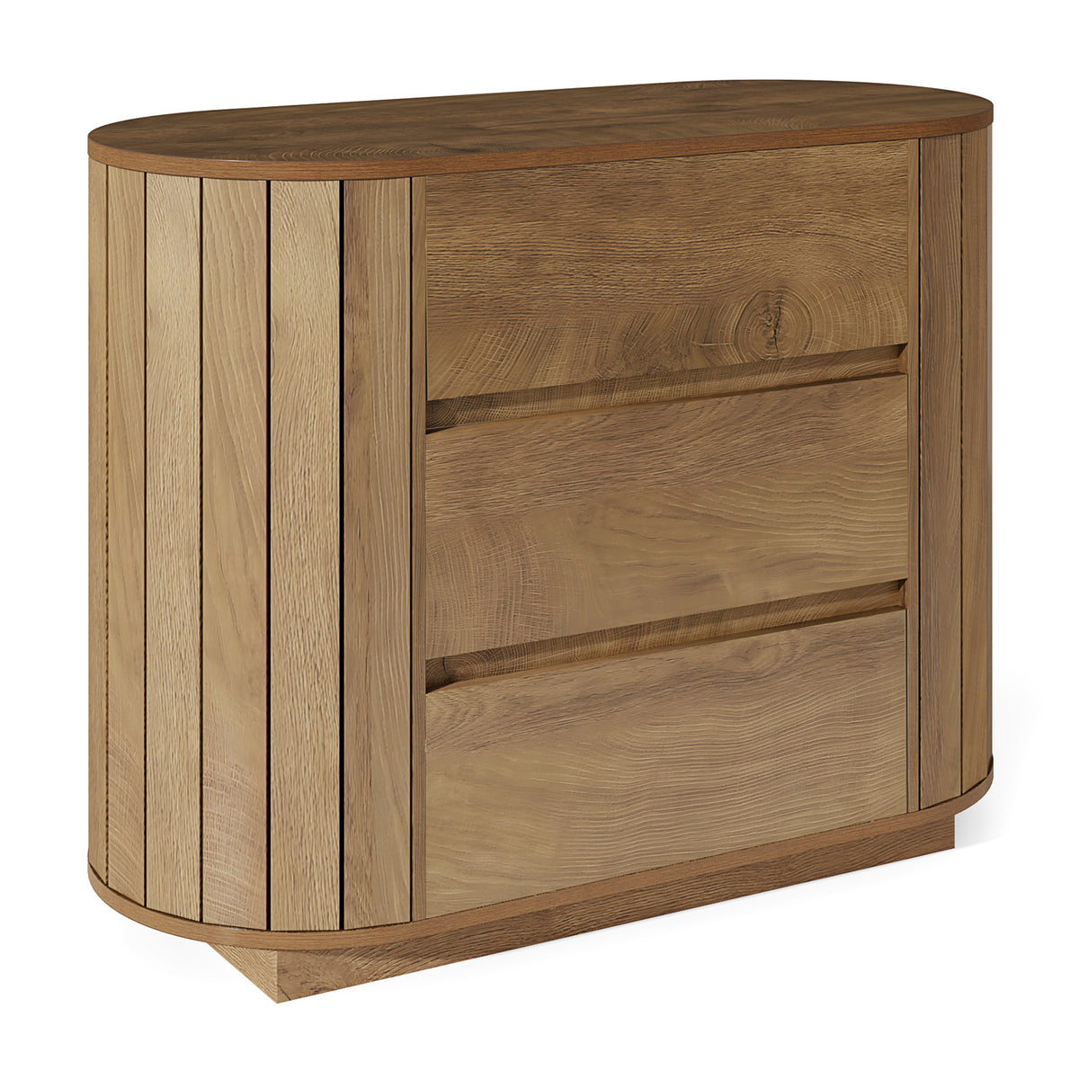 90cm Chest of Drawers, Modern Oak Effect 3-Drawer Cabinet with Slatted Sides