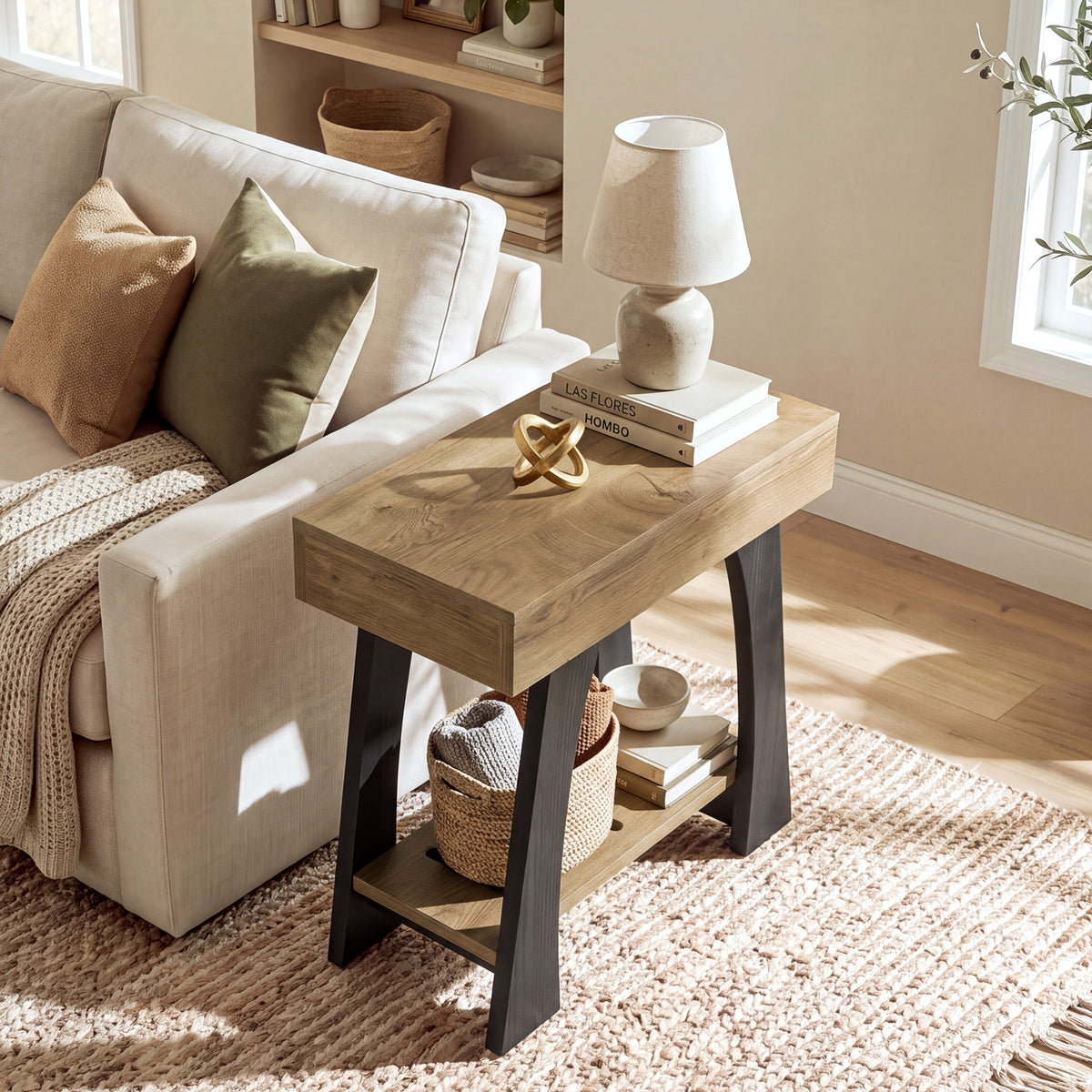 40cm Narrow Side Table, 2-Tier Slim End Table for Small Spaces Living Room