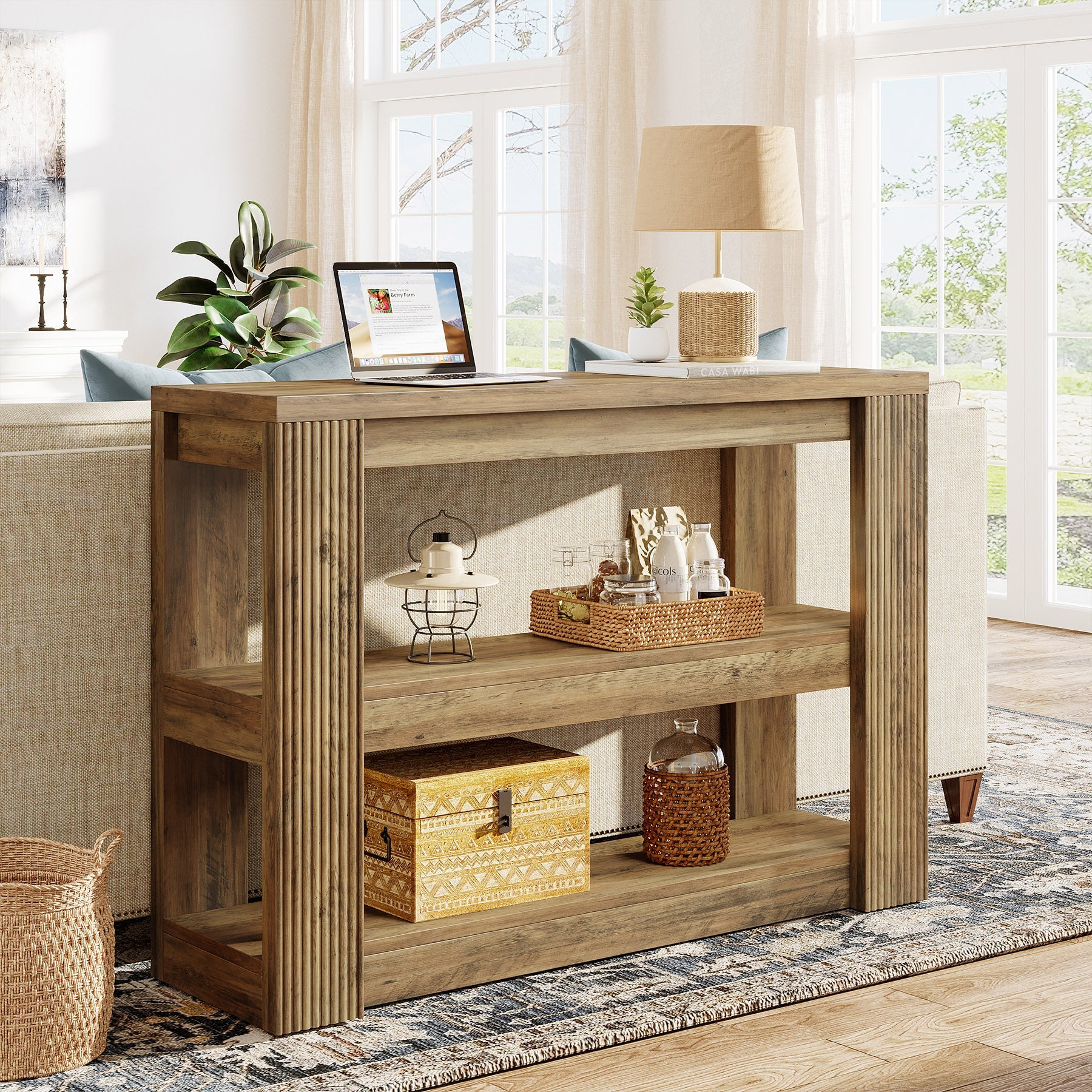 41.3" 3-Tier Farmhouse Console Table, Narrow Entryway Sofa Table with Storage Shelves for Hallway, Living Room, or Foyer