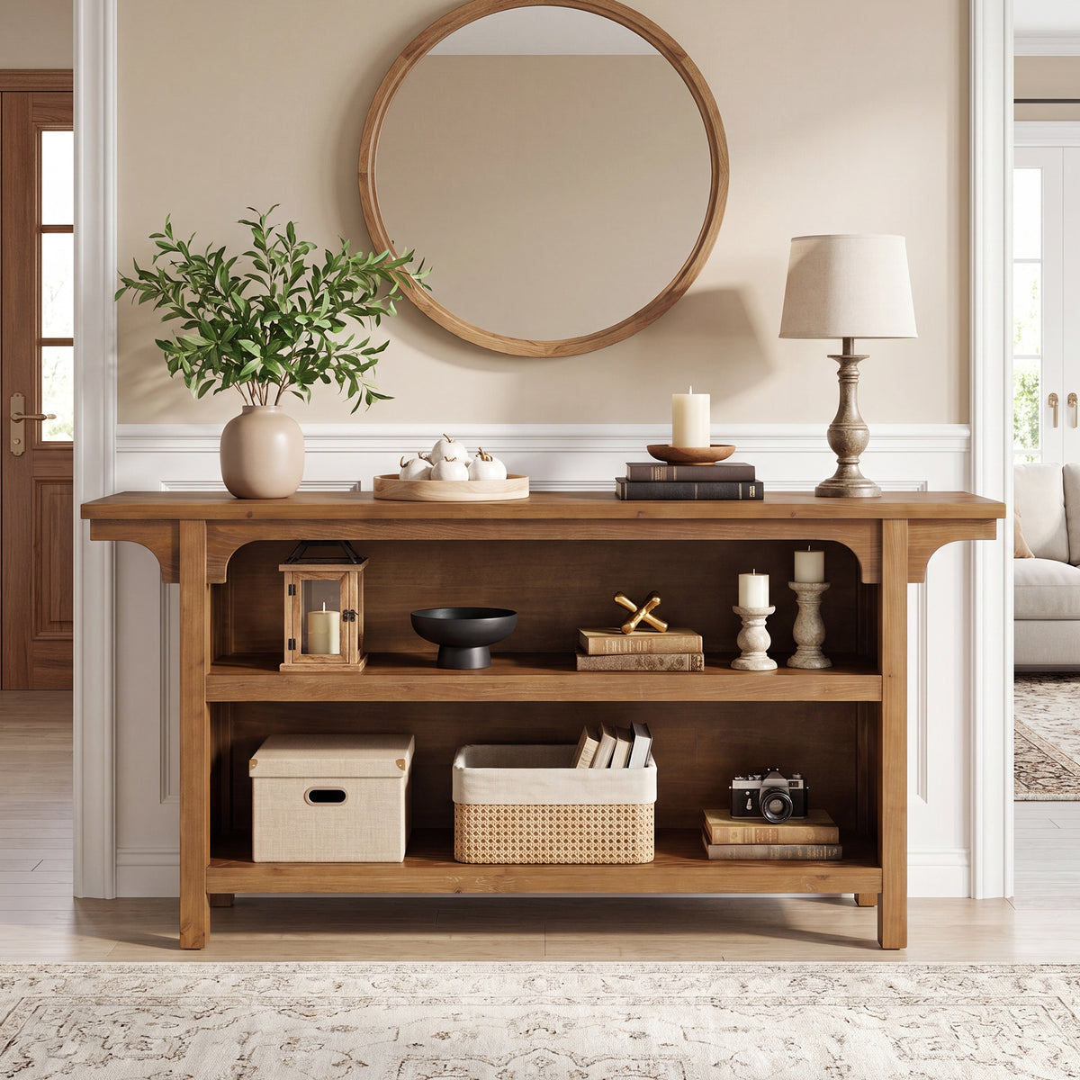 160cm Console Table, 3-Tier Narrow Hallway Table with Storage