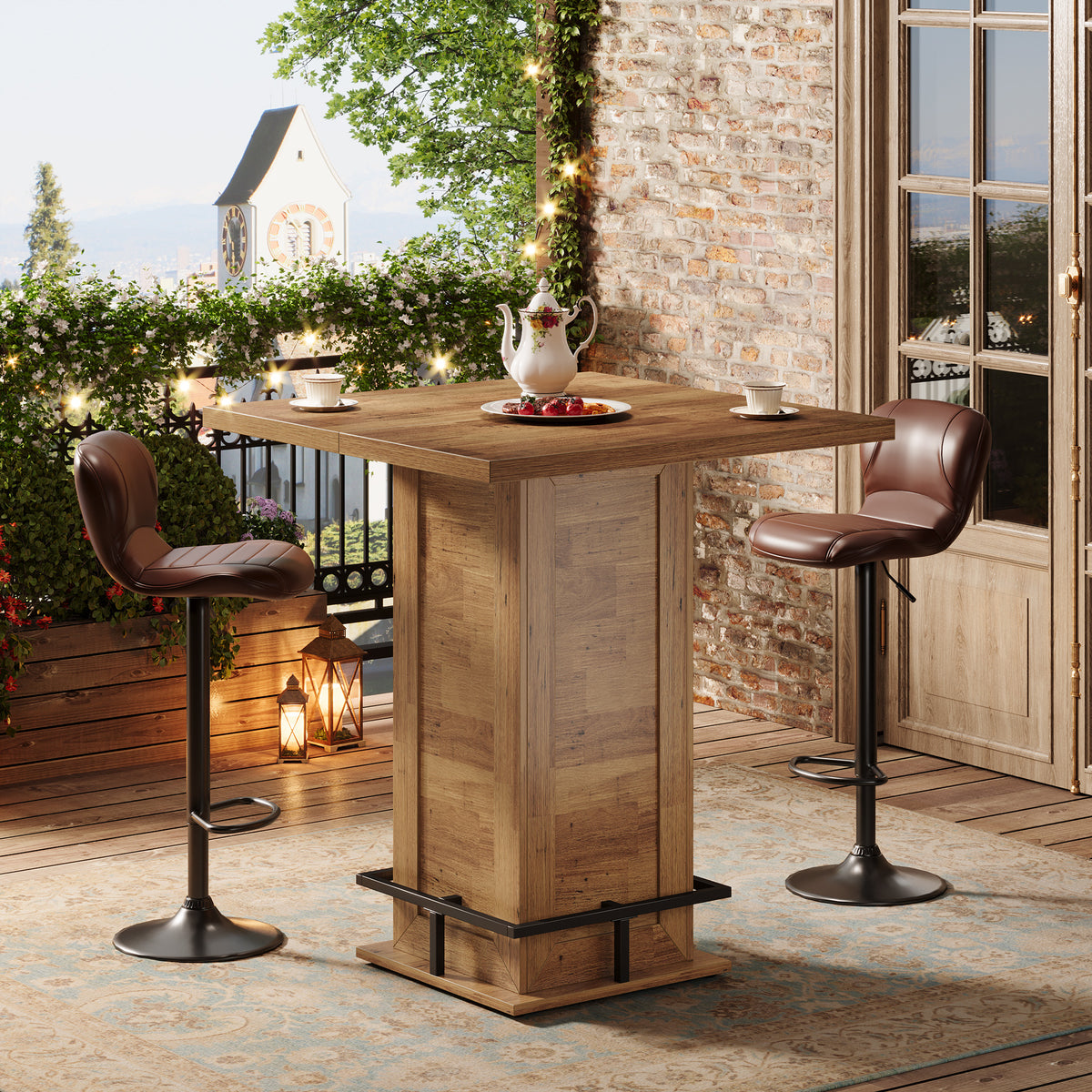 99cm Bar Table, Square Wooden Bistro Table for Home Pub