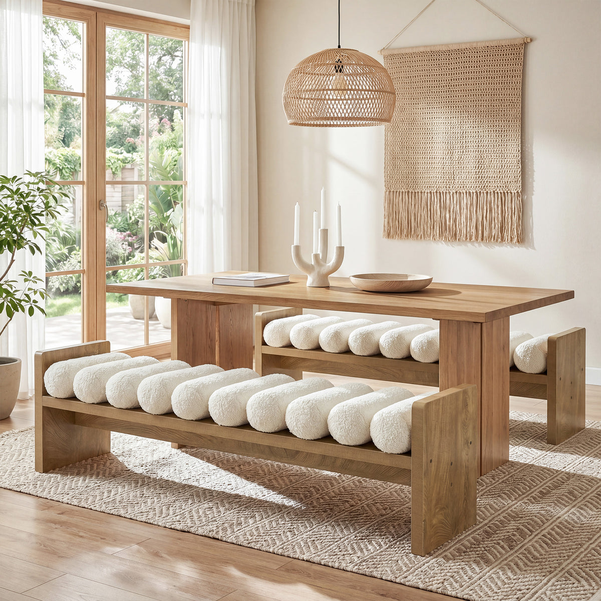 150cm Dining Bench, Upholstered Fabric Kitchen Bench with Removable Cushion