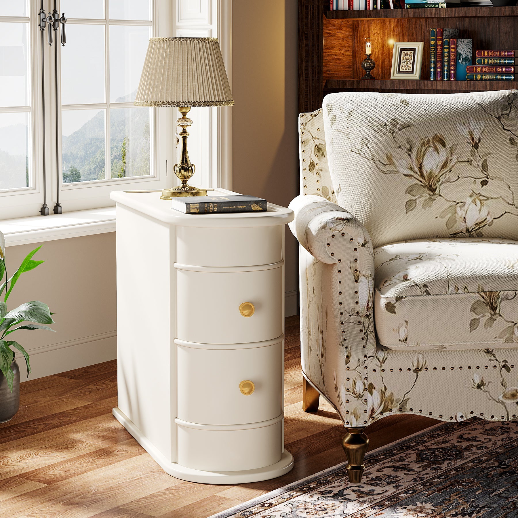 Wood Narrow End Table with 2 Drawers - Modern Nightstand
