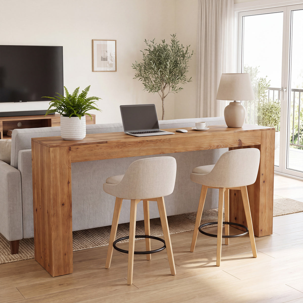 180cm Bar Table, Solid Wood Farmhouse Counter Height Table