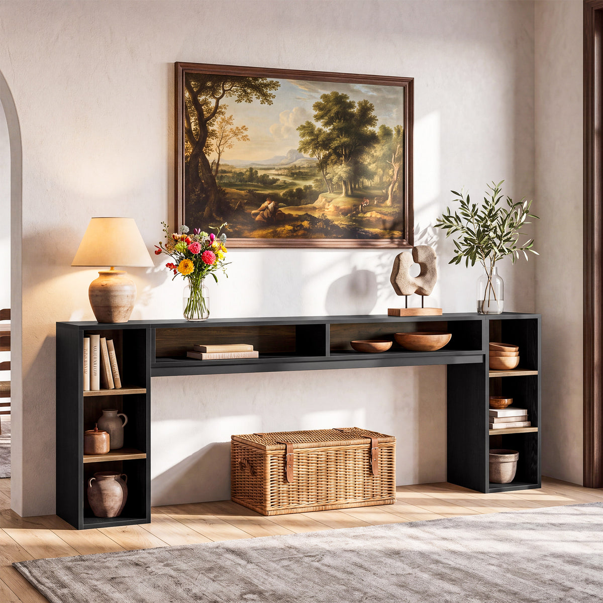 220cm Console Table, Narrow Entryway Table with Open Storage Shelf for Hallway Living Room