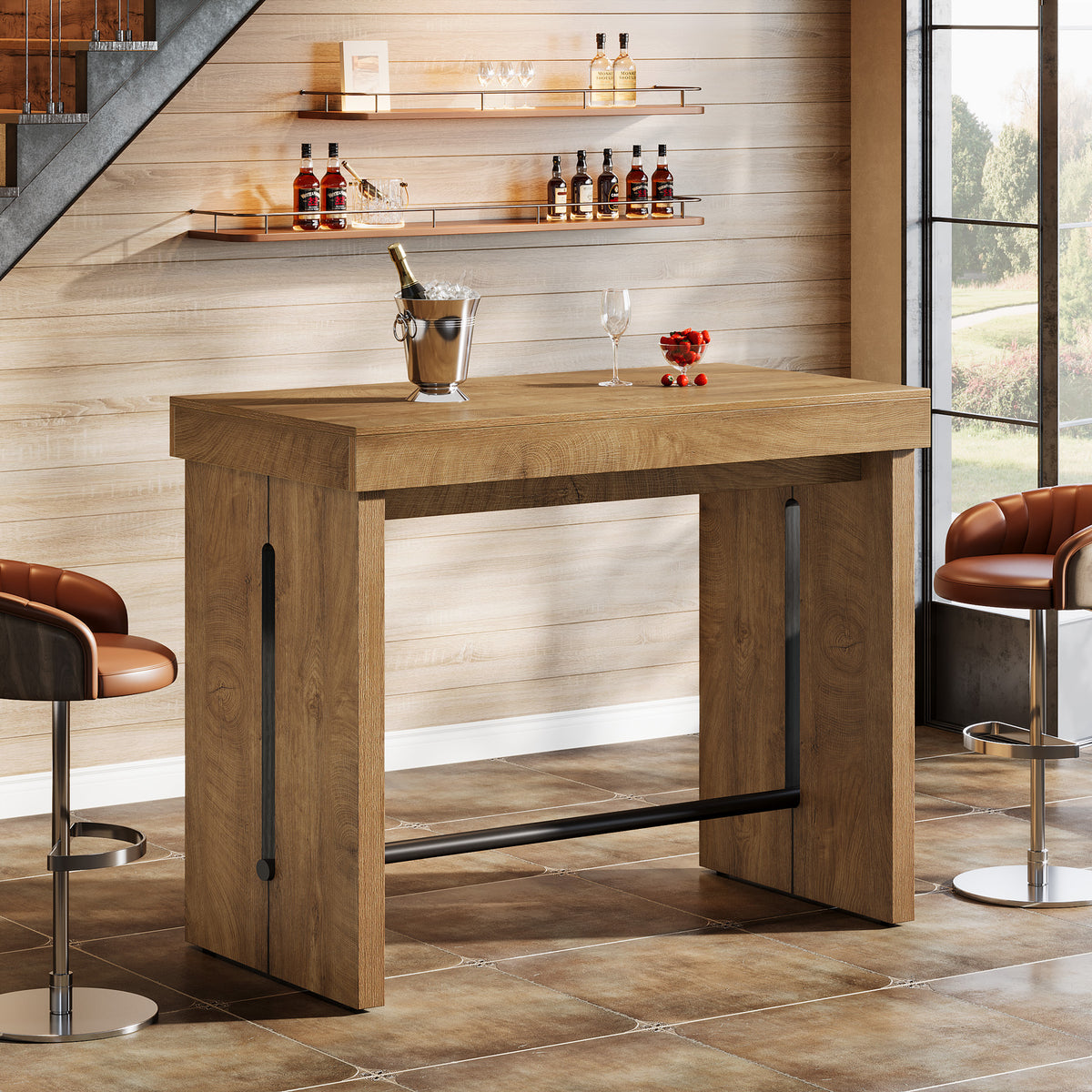 104cm Bar Table, Counter Height Pub Table with Thickened Tabletop