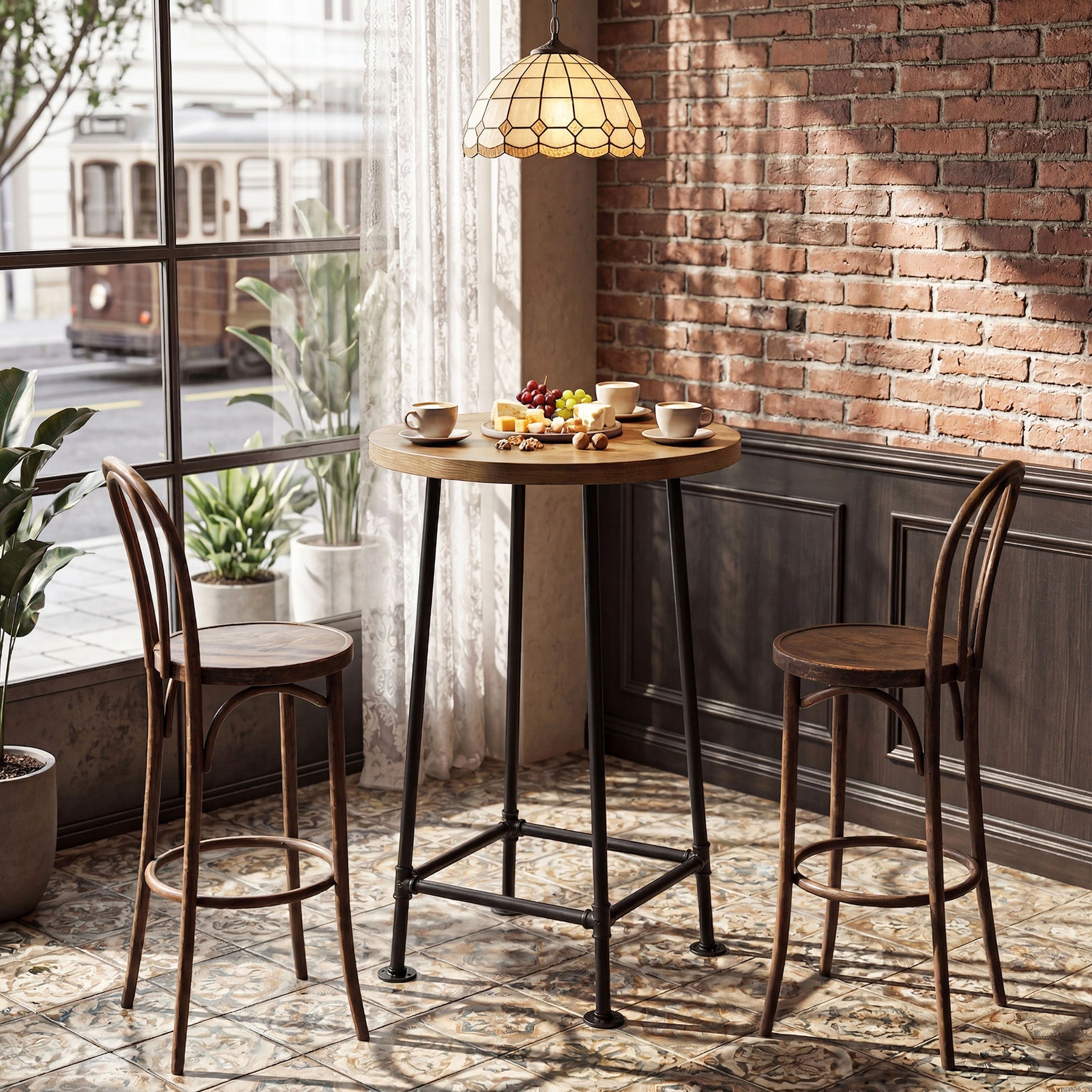 37.4" Round Bar Table, High Top Pub Table for Small Spaces