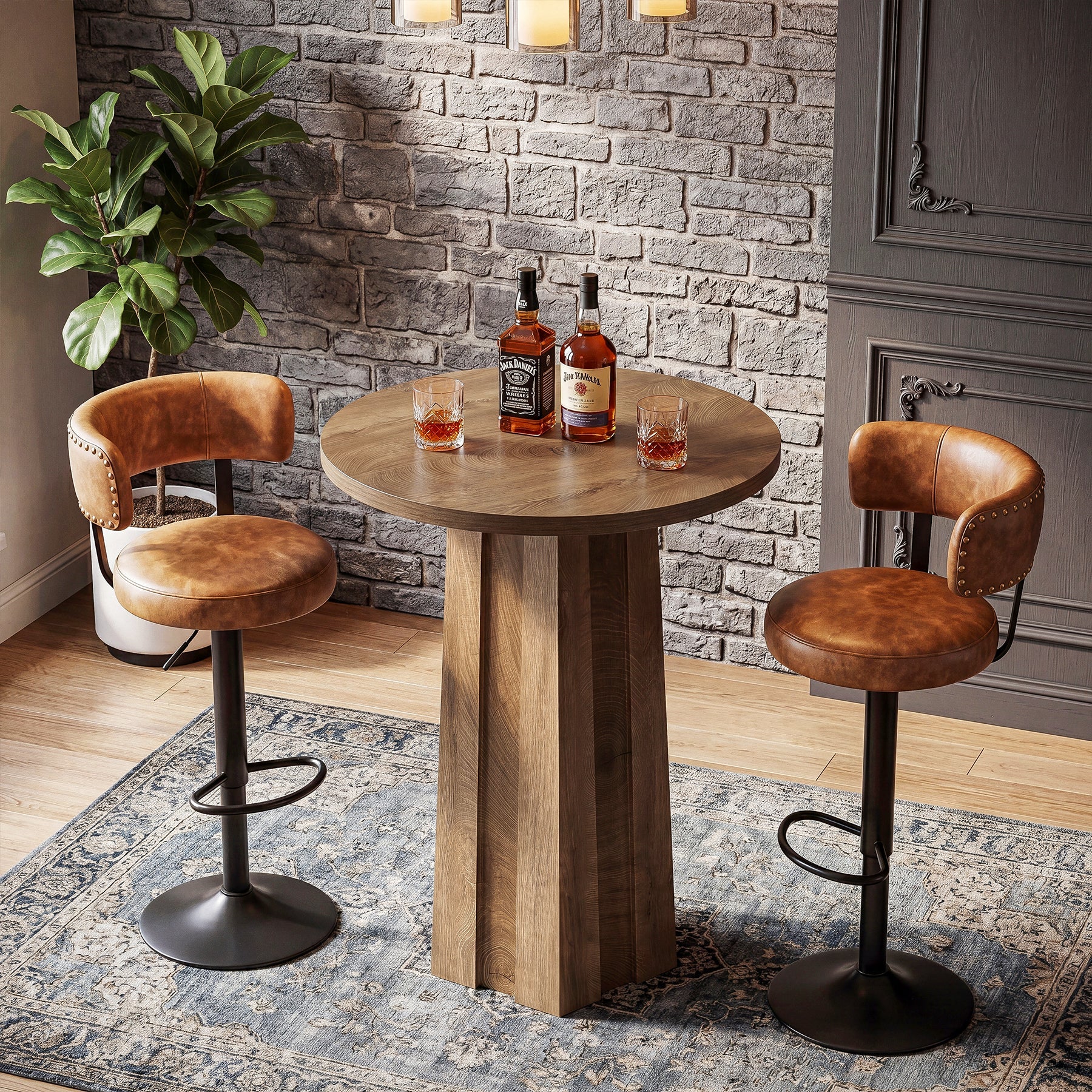 31.5" Round Bar Table, Bistro Pub Table with Fluted Pedestal Base for Small Spaces