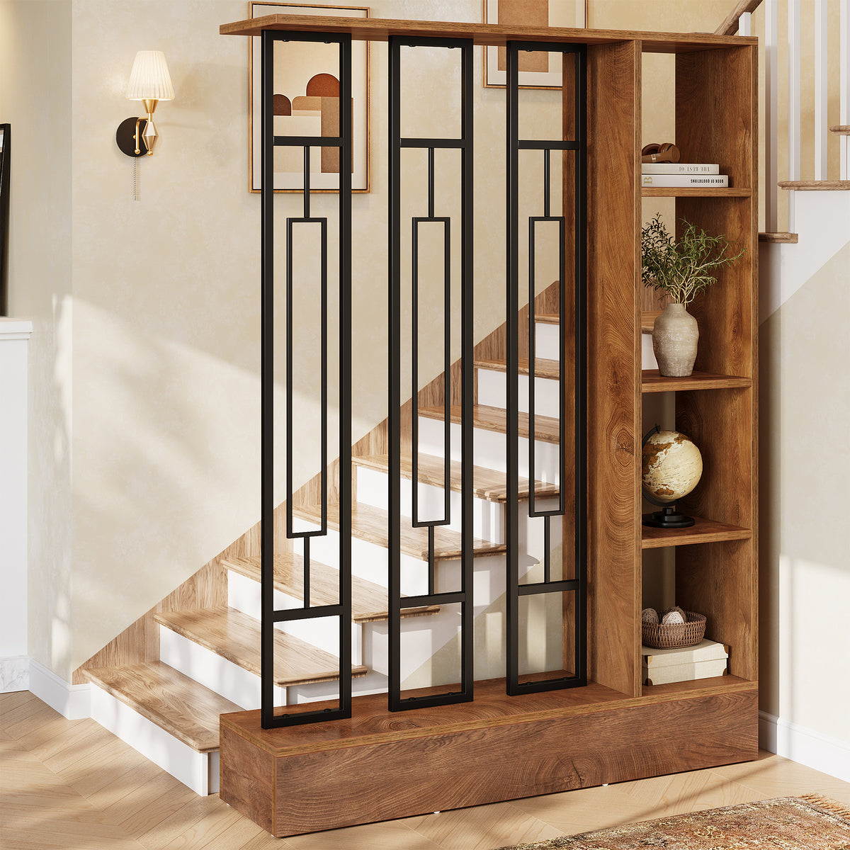 180cm Room Divider, Freestanding Display Shelf with Metal Frame