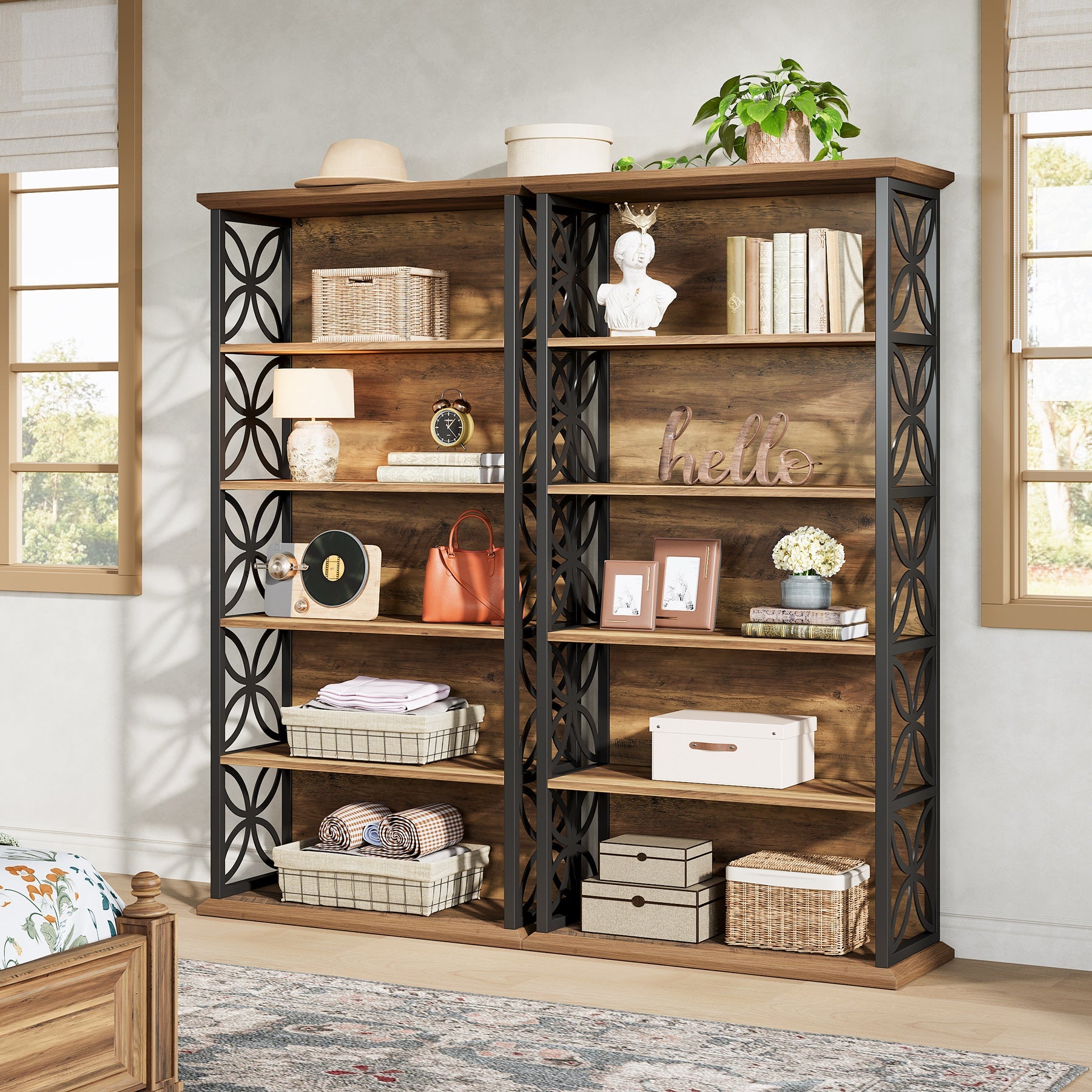 71" 6-Tier Bookshelf, Open Storage Bookcase with Metal Frame for Office