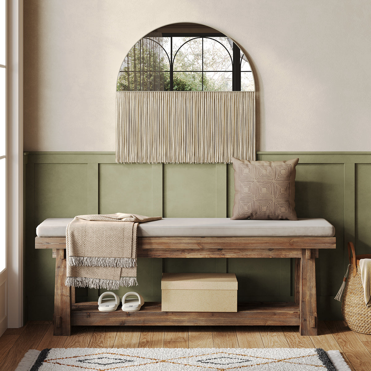 140cm Shoe Bench, Solid Wood Entryway Bench with Storage Rack