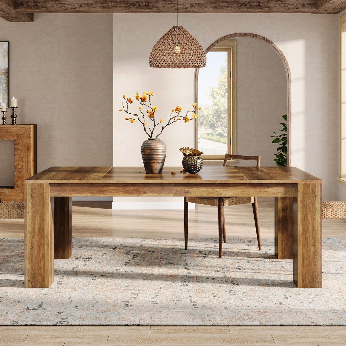 160cm Dining Table, Rustic Farmhouse Wooden Kitchen Table for 4-6