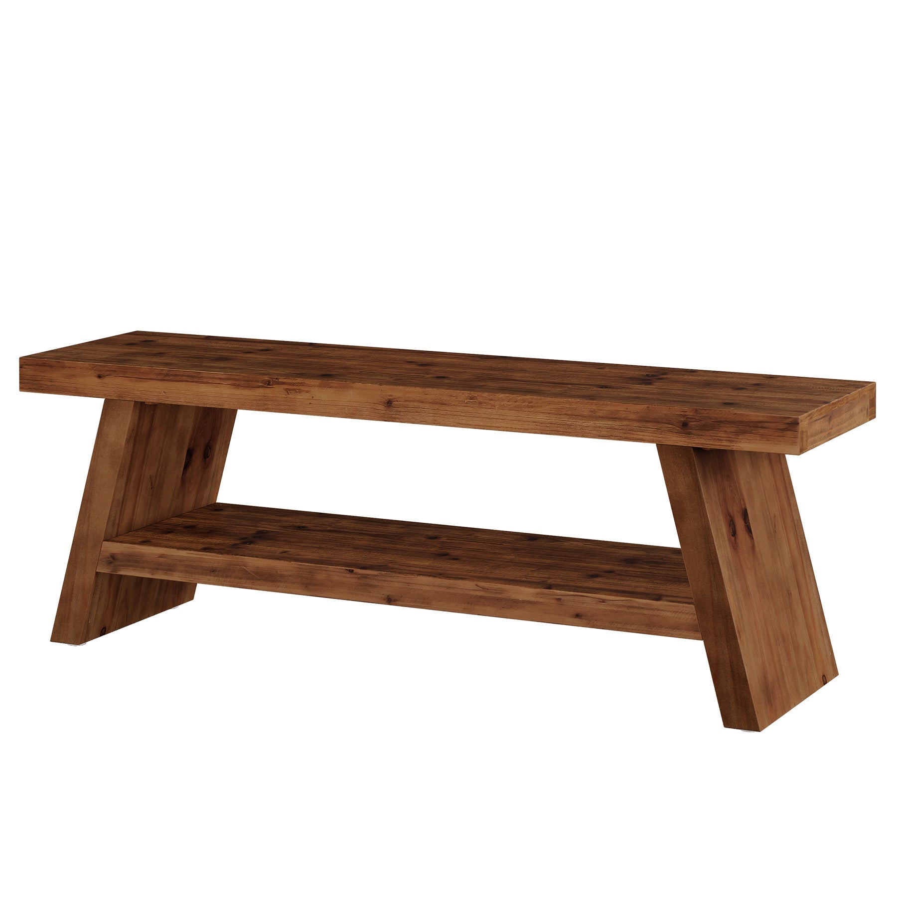 47" 2-Tier Entryway Bench, Solid Wood Shoe Bench with Open Shelves