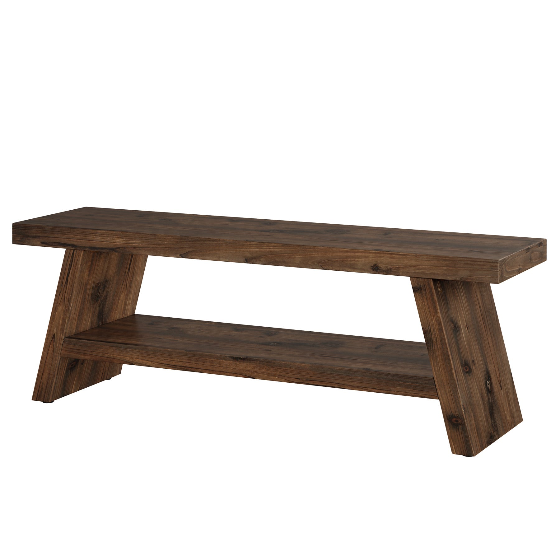47" 2-Tier Entryway Bench, Solid Wood Shoe Bench with Open Shelves