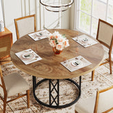 120cm Round Dining Table, 4-Seater Wood & Metal Kitchen Table 3
