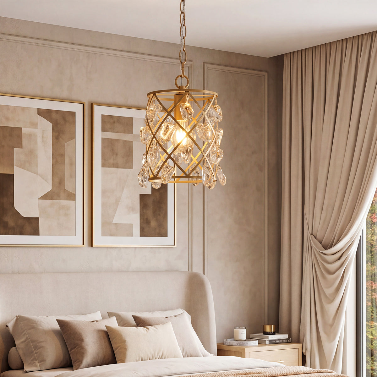 Modern Gold Crystal Pendant Light, Water Drop Glass Chandelier