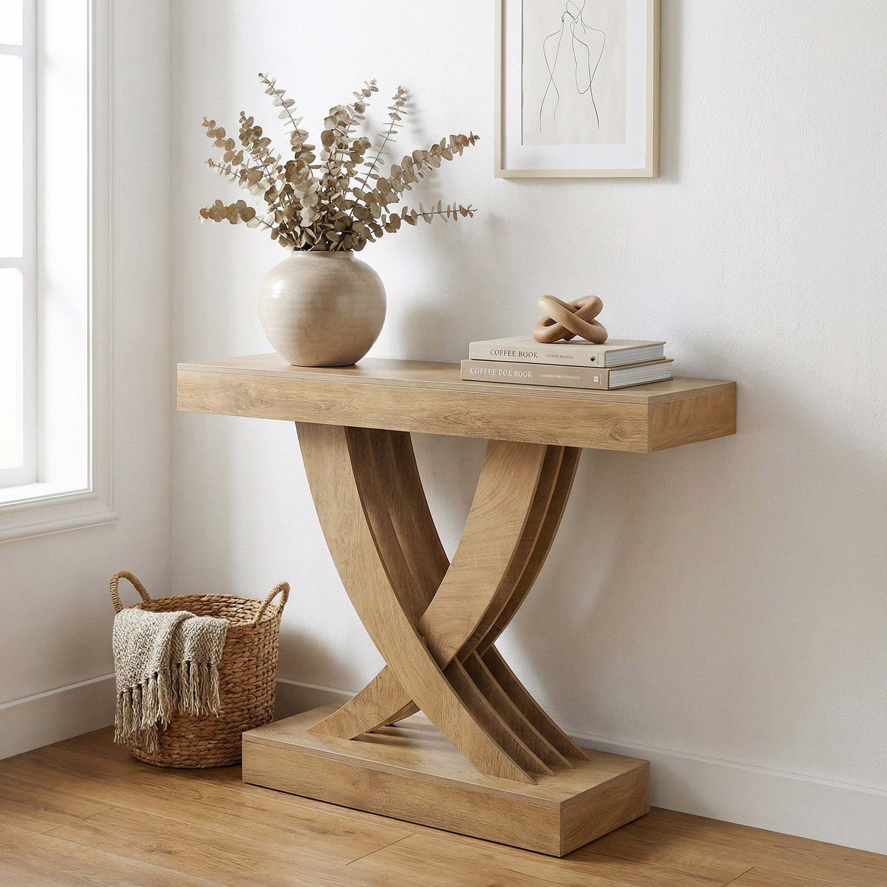 43.3” Farmhouse Entryway Console Table, Wooden Sofa Table with X-Frame