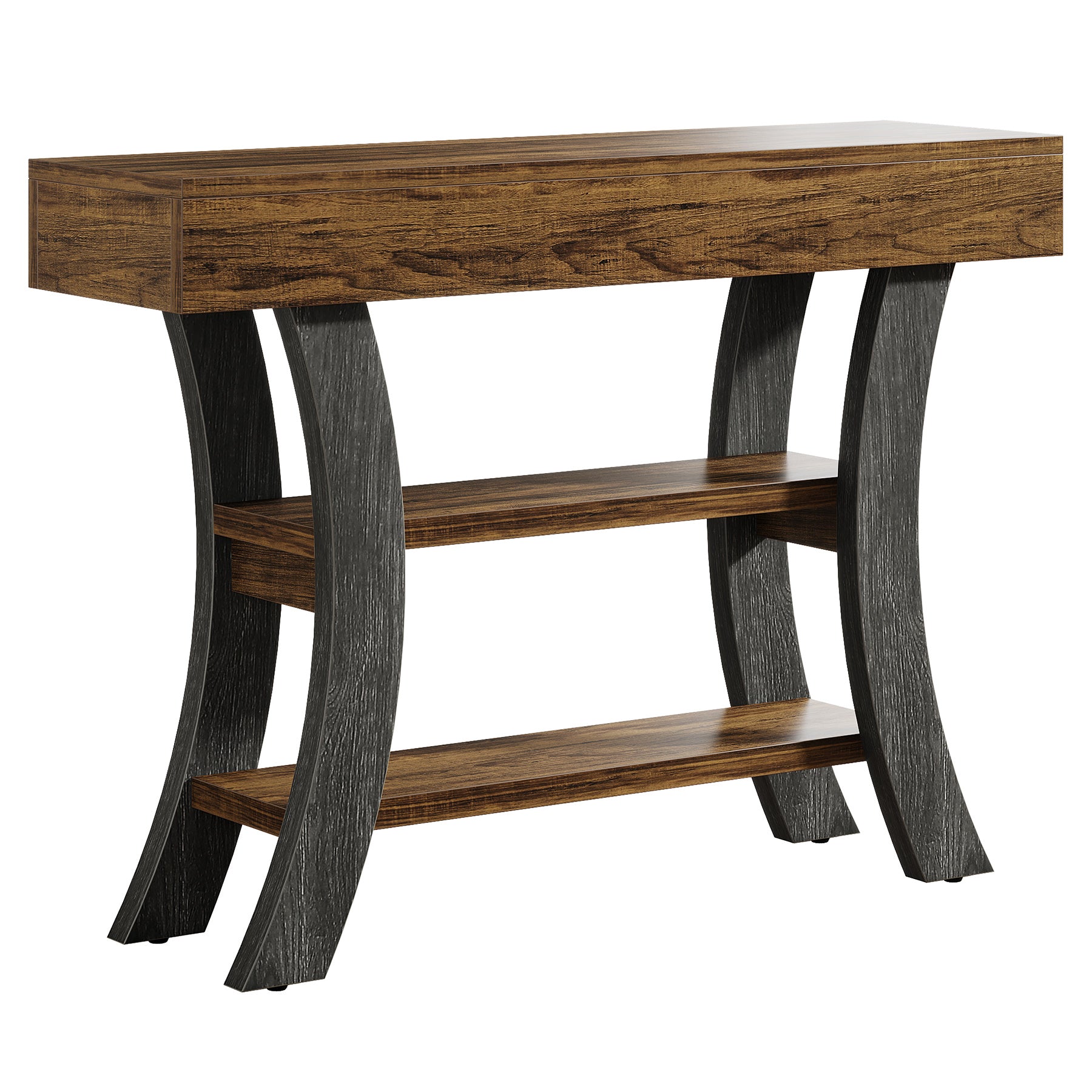41.34" Rustic Console Table, 3-Tier Entryway Table with Curved Frame for Living Room