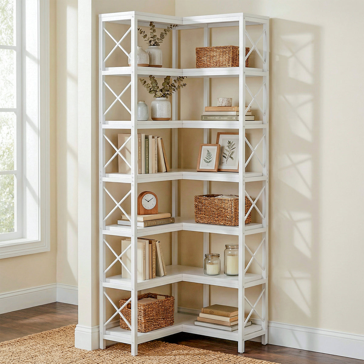 7-Tier Corner Bookshelf  Display Storage Rack