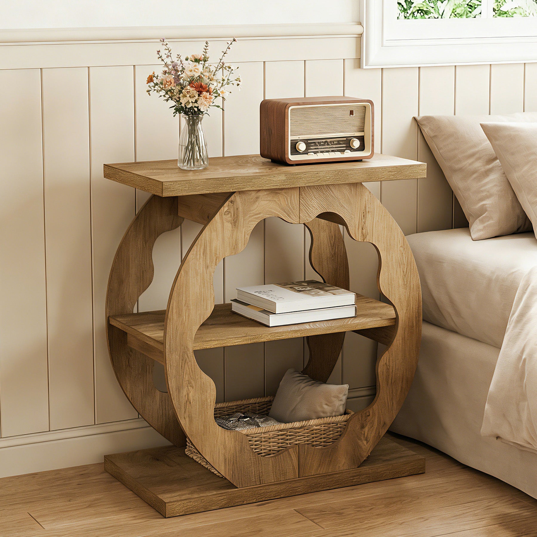 60cm 3-Tier End Table with Storage Shelves, Narrow Side Table for Living Room