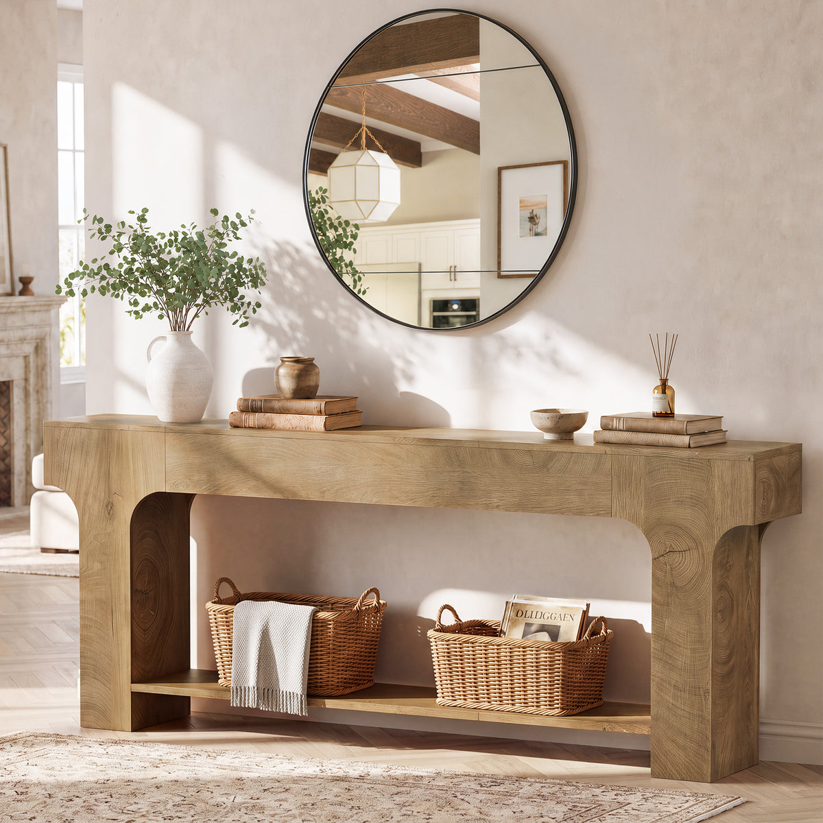 200cm Console Table, Extra Long Open Storage Entryway Sofa Table