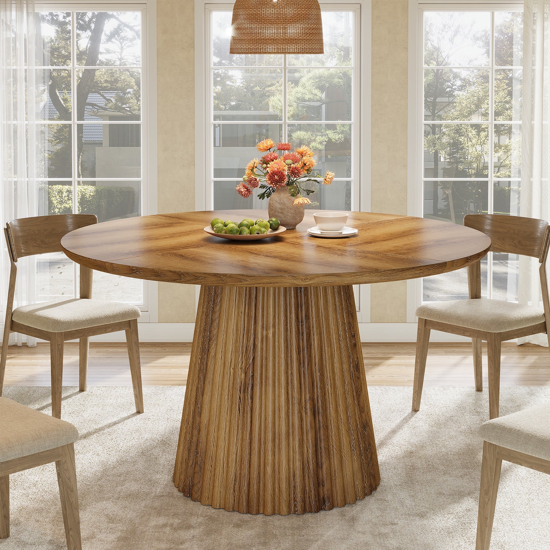 47.24" Round Dining Table, Kitchen Table with Fluted Design for 4-6