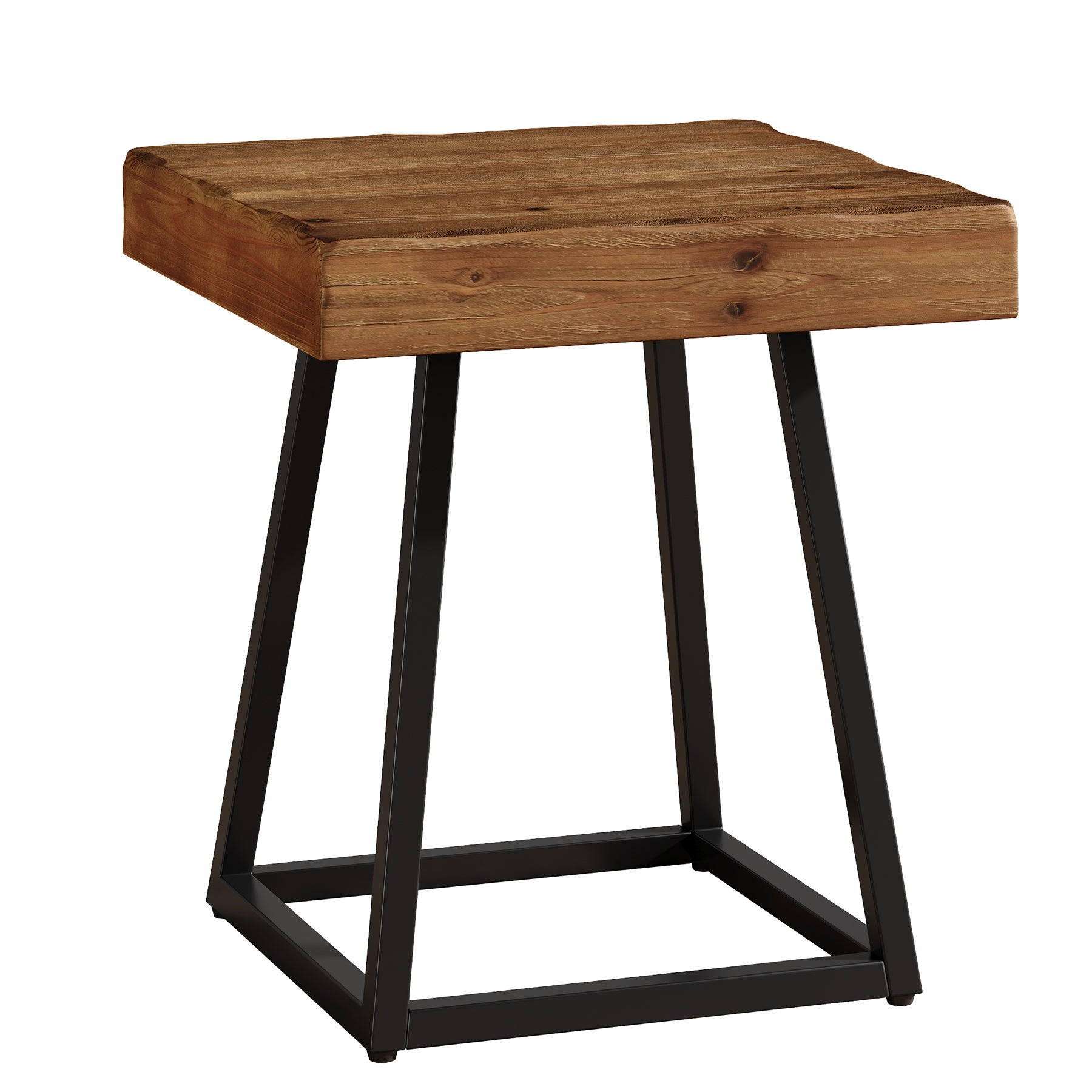 19.69" Solid Wood Nightstand, Industrial Square Bedside Table with Metal Frame