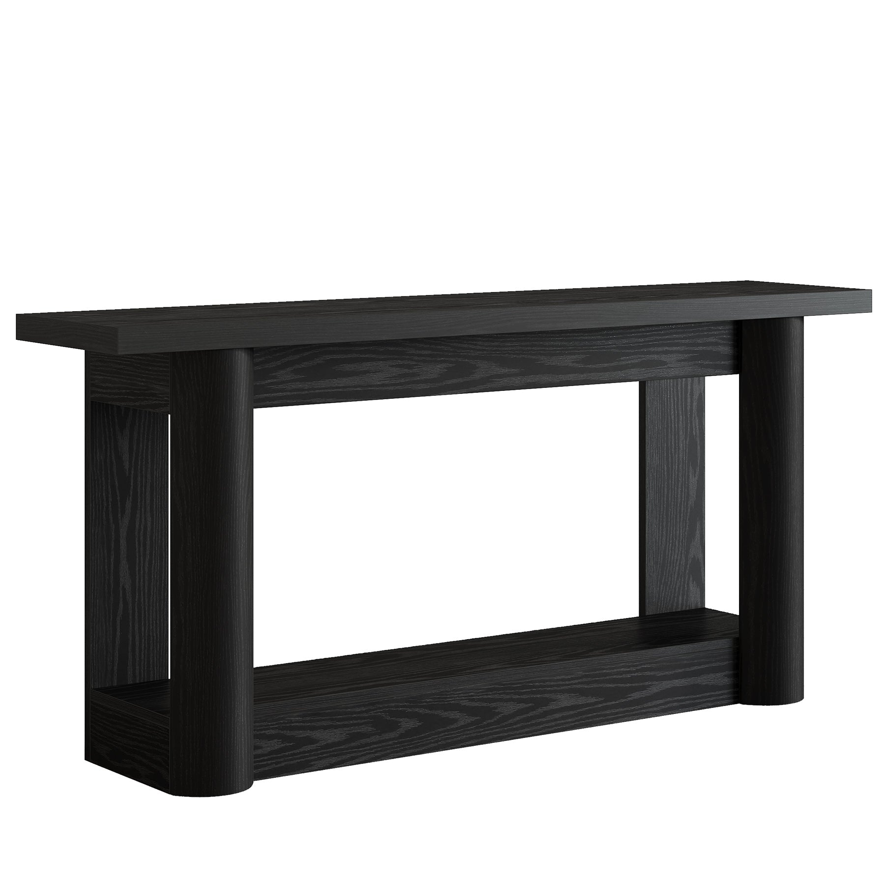63" Farmhouse Console Table with 2-Tier Storage, Rustic Narrow Sofa Table Behind Couch