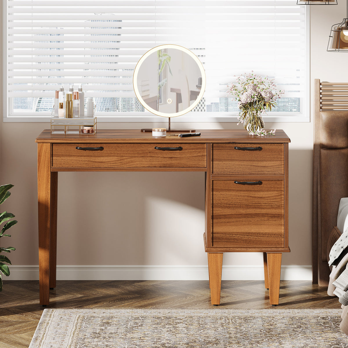 Tribesigns Computer Desk, Rustic Office Desk With File Cabinet
