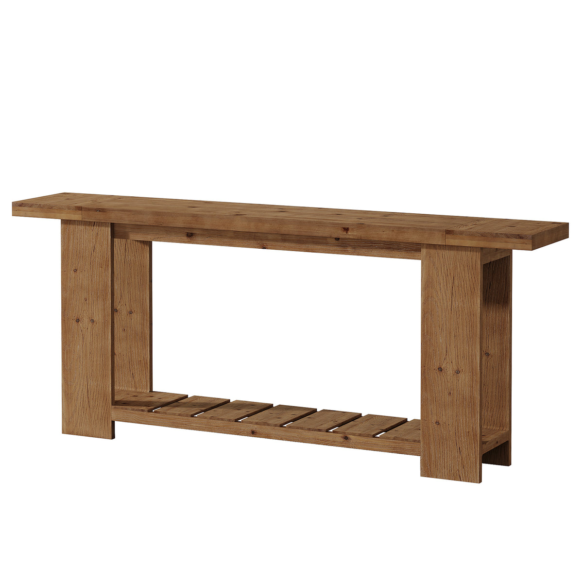 200cm Console Table, Solid Wood Farmhouse Sofa Entryway Table with 2-Tier Storage