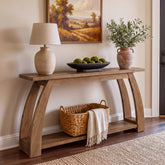 160cm Console Table, Solid Wood 2-Tier Arched Leg Entryway Table 3